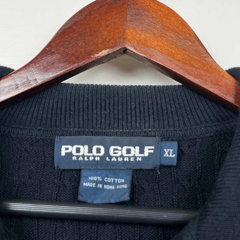 Polo Golf Ralph Lauren Cable Knit Sweater XL Black Quiet Luxury Minimalist